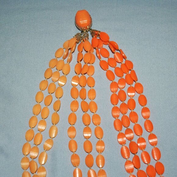 Vintage Orange Multistrand Necklace Plastic Beads 10 Strand layered Necklace - Picture 3 of 12